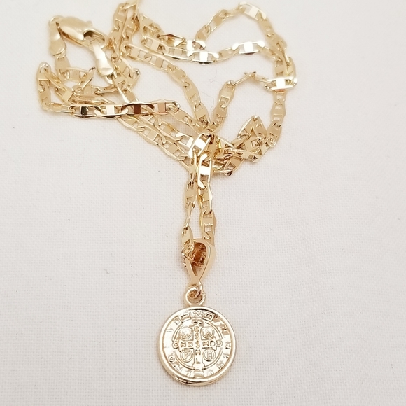 Saint Benedict Women's Necklace. 14K Gold Plated.  New - Picture 8 of 8